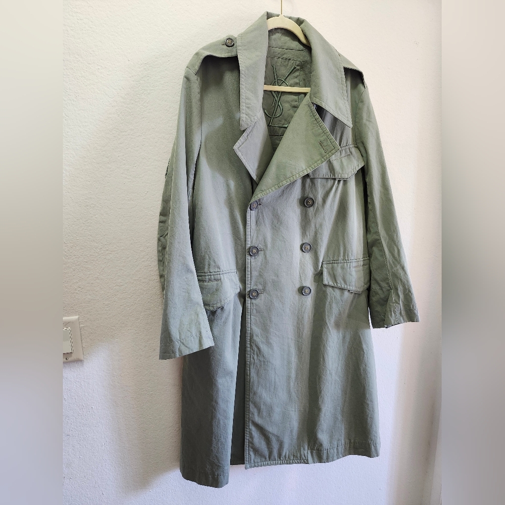 Rare Y2K Yves Saint Laurent Rive‎ Gauche Trench Coat, Size 52 No Belt